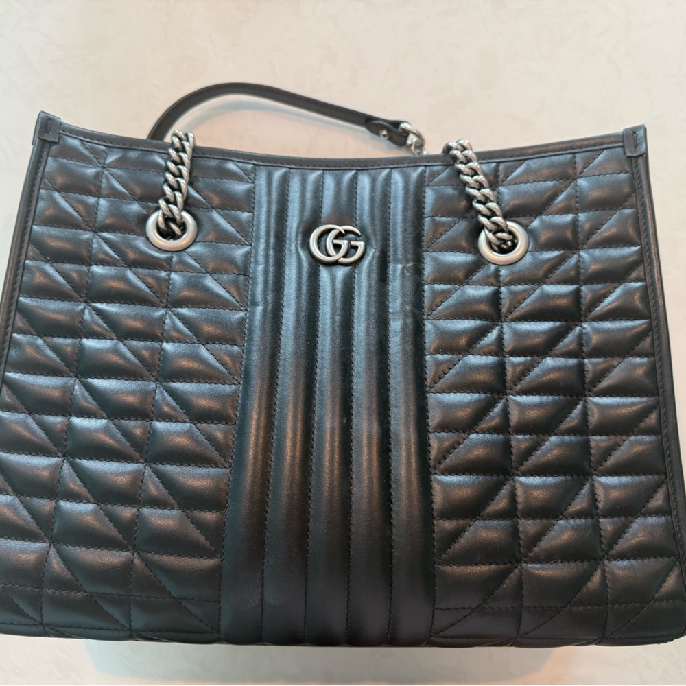 Gucci Marmont Medium Black Leather Tote Bag
